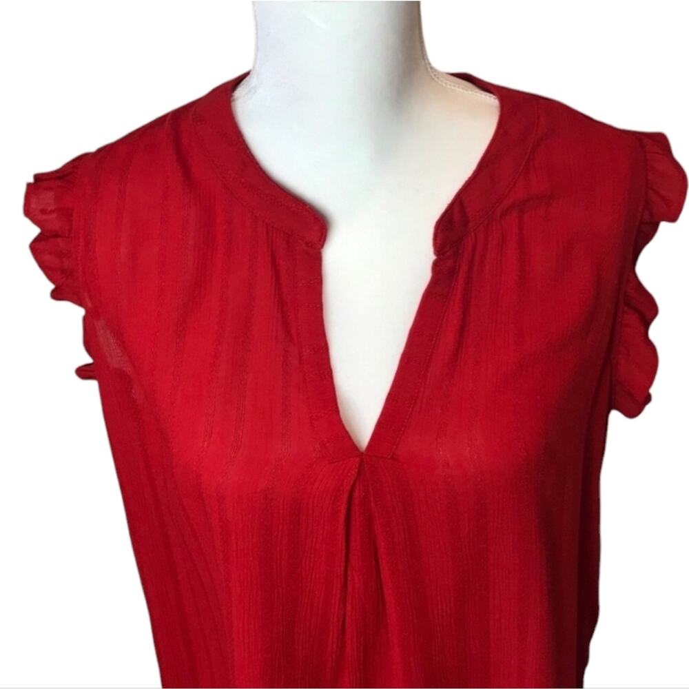 Universal Thread Ripe Red V Neck Ruffle Sleeve Blouse Medium - Picture 4 of 11